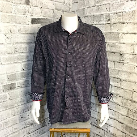 Au Noir Black White Contrasting Trim Flip Cuff Casual Button Down Shirt - Picture 1 of 15